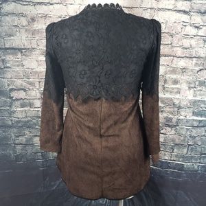 Hibiscus Pizza Tops - Faux Chocolate Leather and Black Lace Tunic, Large Hibiscus Pizza Tops - Faux Chocolate Leather and Black Lace Tunic, Large